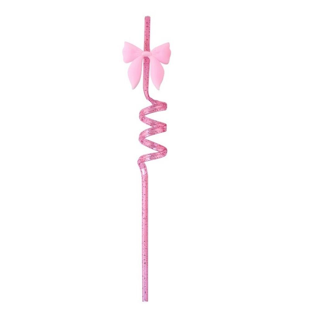 8pcs Durable Material Pink Bow Straws Colorful Sparkle Reusable Glitter Spiral Straws Shimmer Effect Sparkle Straws Party Favors