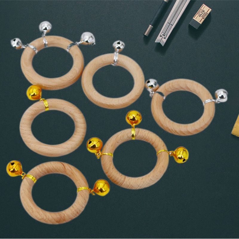 Beech Handbell Infants Baby Toy Solid Wood Unpainted Wooden Ring Soothing Funny Exercise