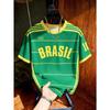 Kinder Brasilien Fußball T-Shirt Fußballtrikot Streifen & Retro-Print Atmungsaktiv Schnelltrocknend Trainings-T-Shirt Fan Sport Oberteil Herren Damen