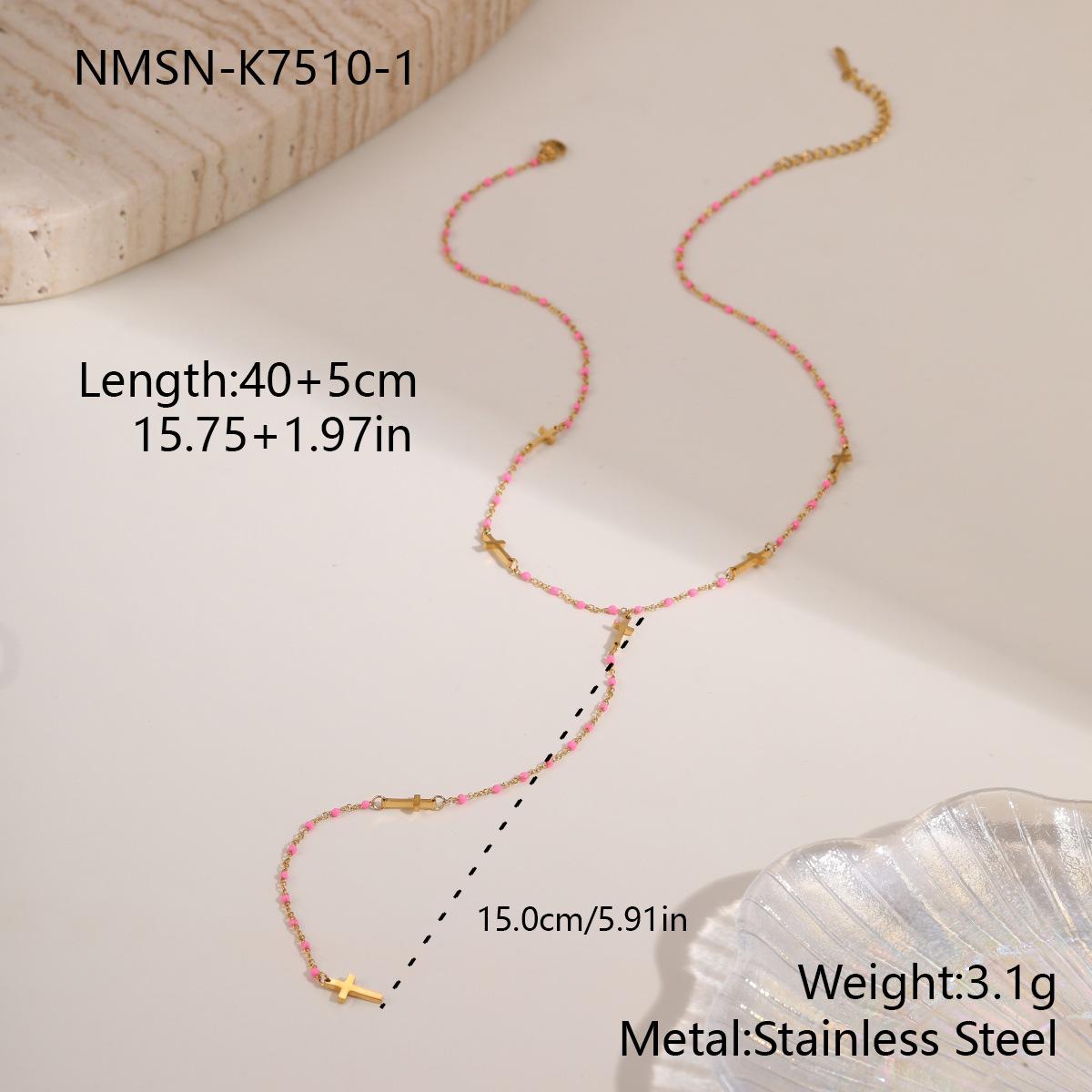 GEMCHIC Women s Cross Beaded Lariat Necklace Stainless Steel Long Layered Chain Jewelry