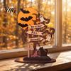 Reusable Holiday Wood Crafts Halloween Moon Bat Ghost And Dead Tree Tabletop Ornament, Wooden Ornaments Decorative Table Centerpiece for Home Desktop