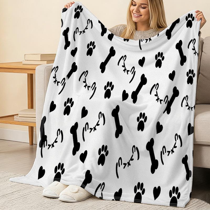 Pet-Themed Thick Warm Flannel Fleece Blanket - Soft Cozy Throw for Home, Couch, Xmas, Halloween, Single Guest Room