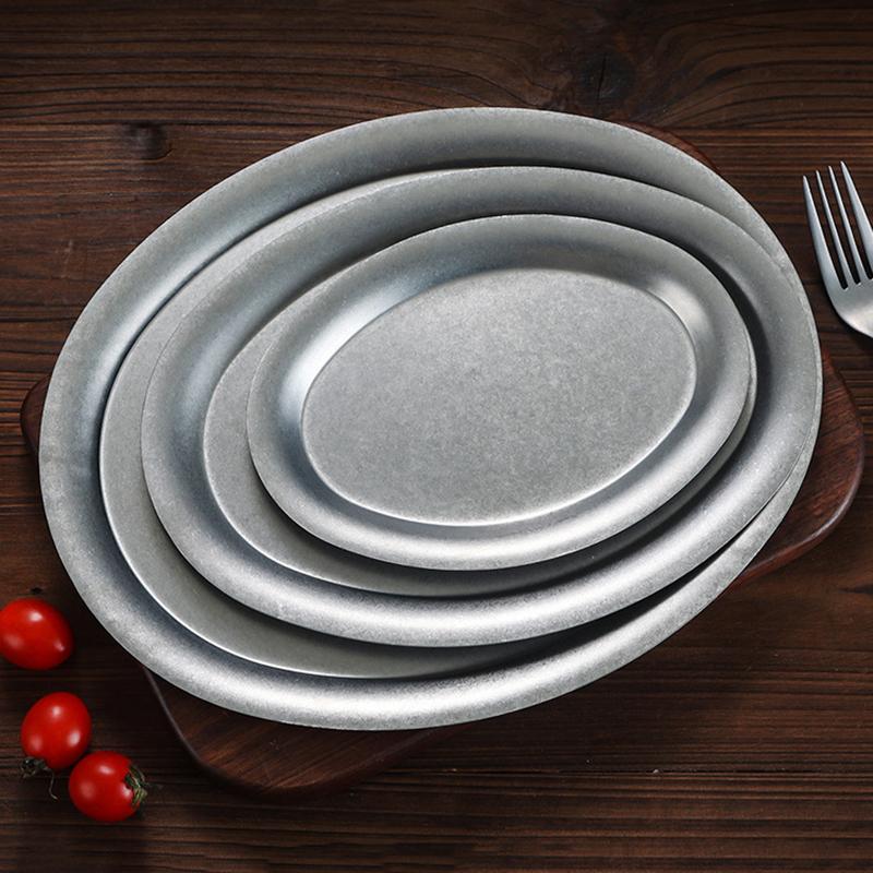 1 ks Japonský Vintage Oválný 304 Nerezový Restauranční Talíř Dezertní Podnos Kuchyňské Nádobí
