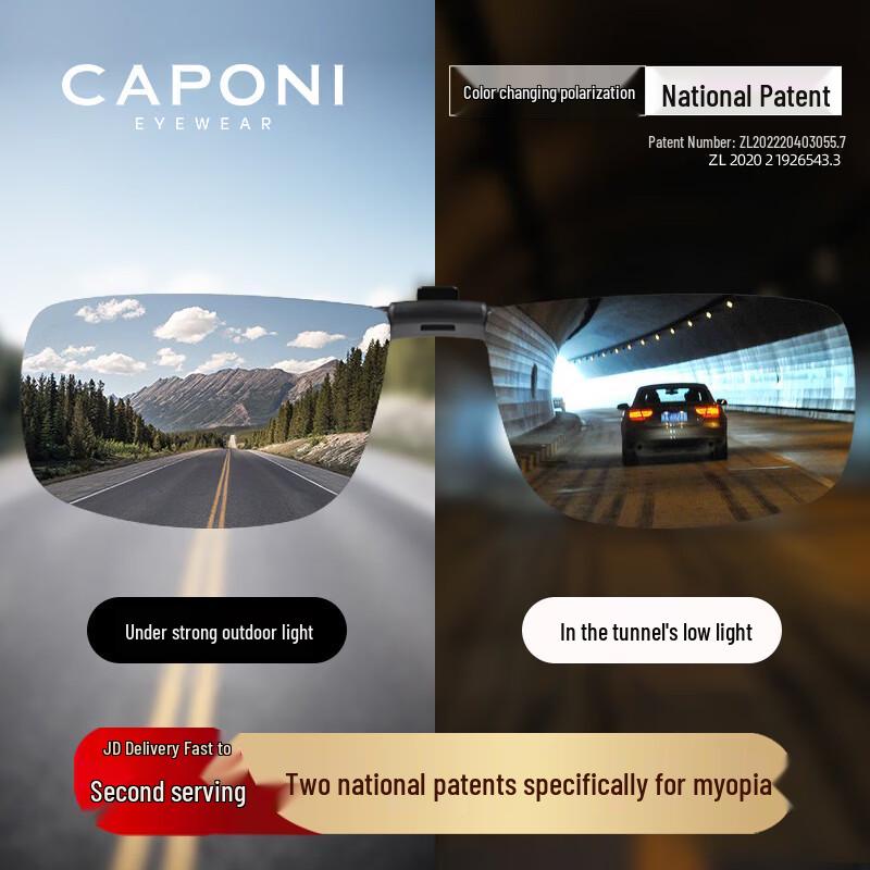 CAPONI Day  Night Polarized Flip-Up Clip-On Driving Sunglasses