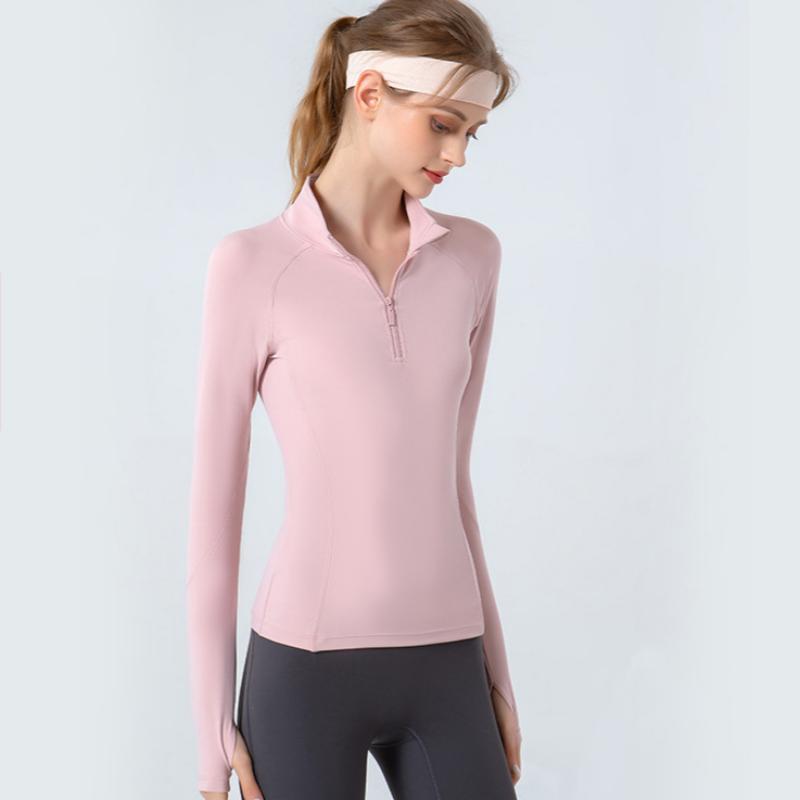 Yoga Clothes for Women, Stand-up Collar, Half-zip Tight Sports Long-sleeved, High-elastic, Quick-drying Clothes, Soft Fitness Clothes Jacket