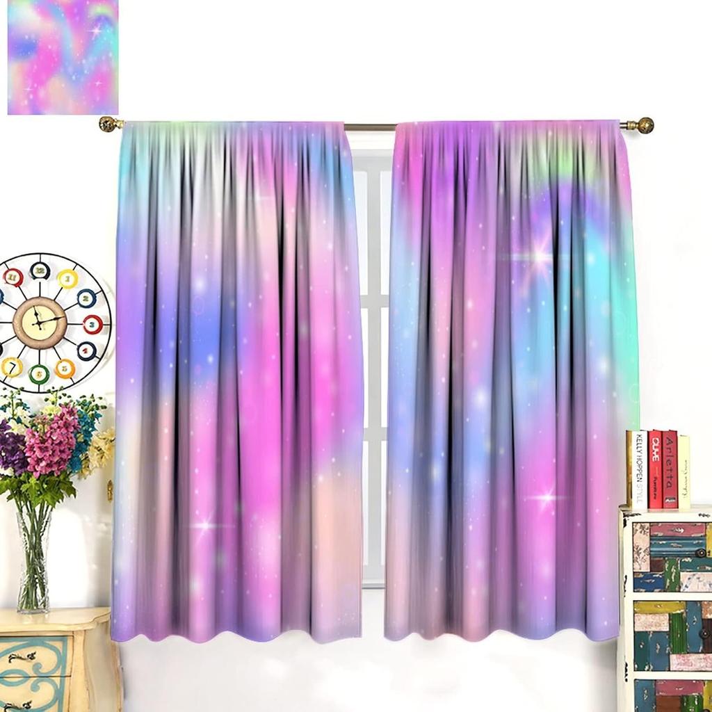 Rainbow Curtain Colorful Tie Dye Pastel Curtains Room Decor for Children Girls Room Living Room Bedroom Blackout Rod Pocket Printed Window Drapes 2