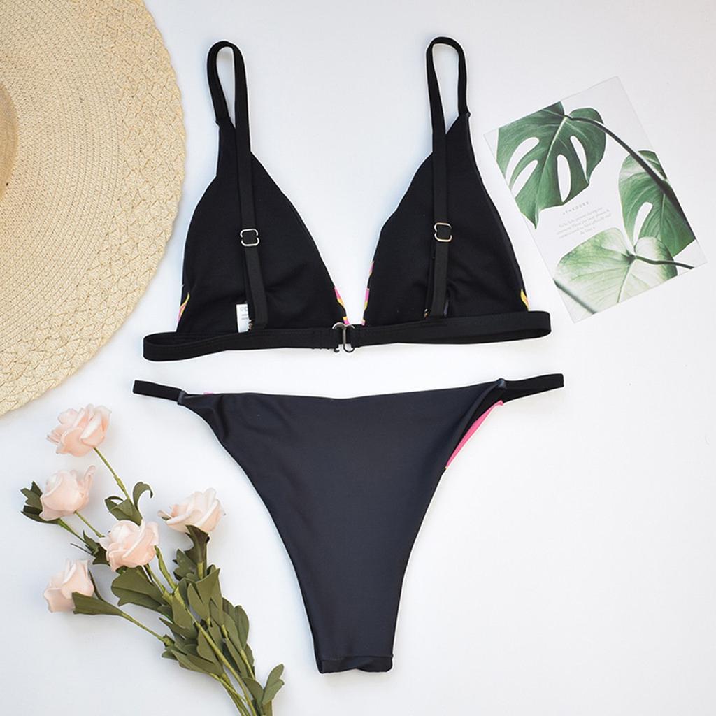 Women's Colour Block Print High-Breasted Straps Bikini Set Two-Piece Swimsuit