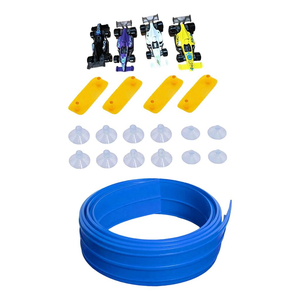395cm Portable Flex Car Ramp Track Set with 4 Cars Toy Professional , Blue Accessories for Physics