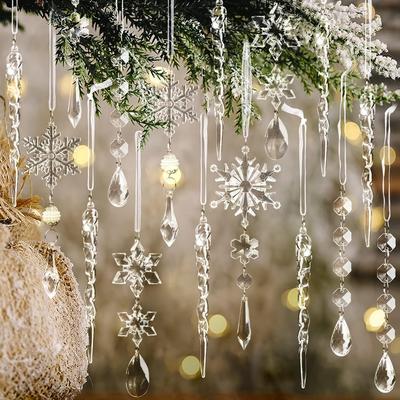 Christmas Tree Crystal Ornaments Acrylic Snowflake Icicle Pendants Hanging Decor for Holiday Decoration Supplies