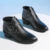 Retro Round Toe Leather Thick Heels Women Chelsea Boots Black Brown Modern Shoes Rivet Belt Buckle Ankle Boot Botas Mujer