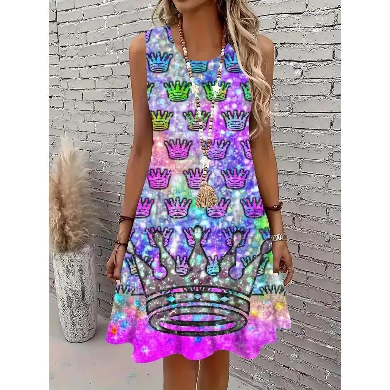 Printed sleeveless sundress without pockets