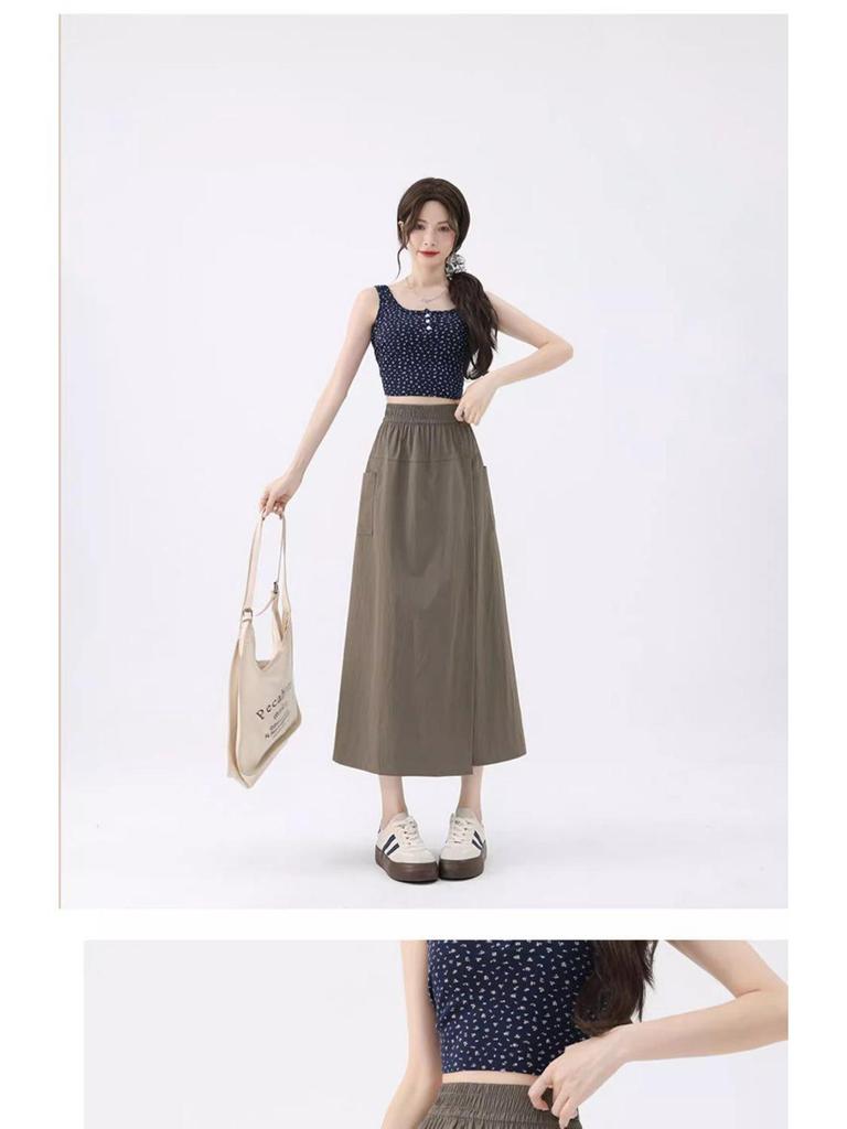 Gray Yamamoto Slimming A-line Culottes: High-Waist, Petite Fit, Wide-Leg Midi Skirt for Summer 2025