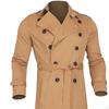 Belted Men'trench Coat Overcoat Double Breasted Fashion Top Long Jacket Warm Notched Lapel Male