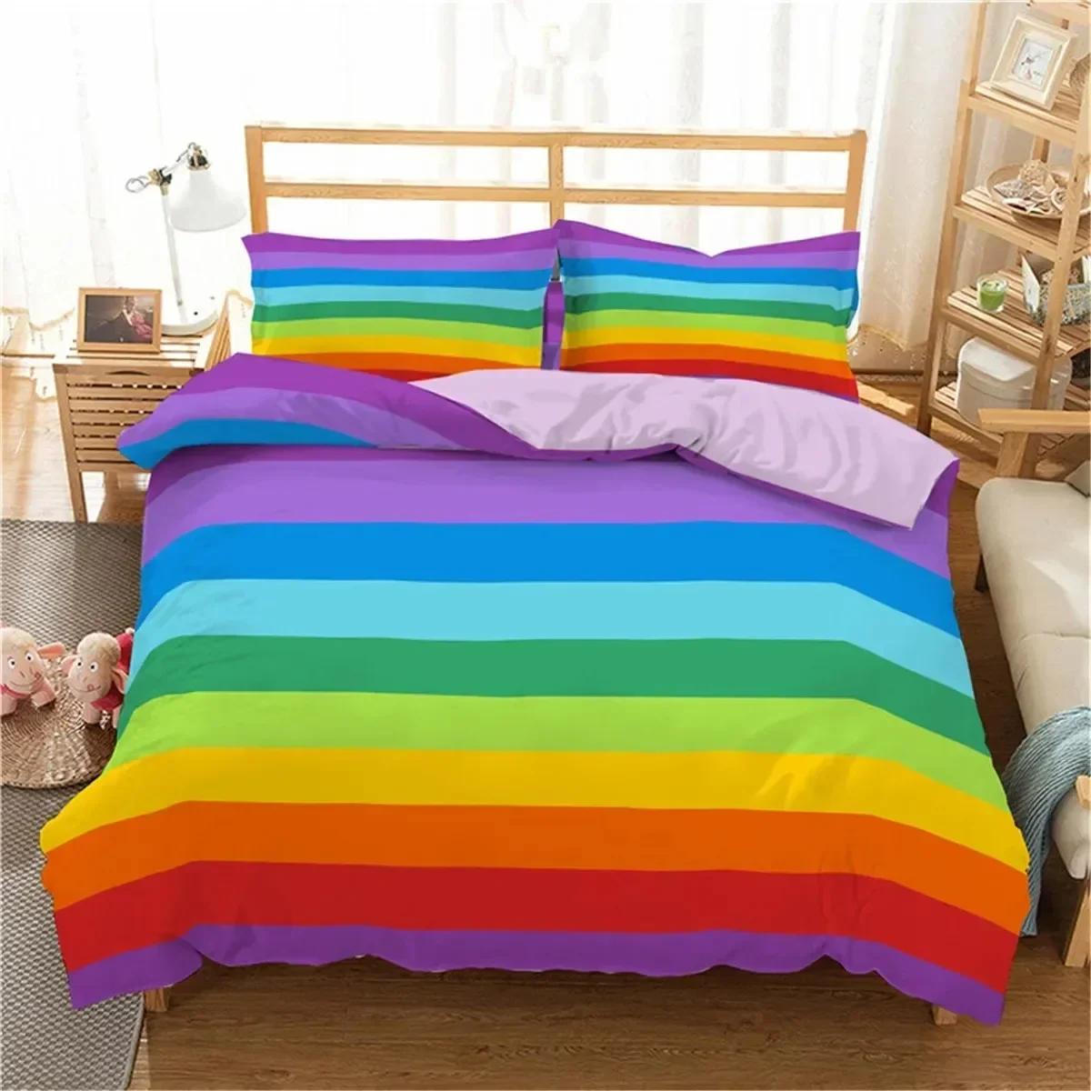 

Rainbow Printing Bedding Set Colorful Stripe Bedding Set Duvet Cover Sheet Printed Bed Set Pillowcase Bed Full Queen King Size 70x133cm 2pcs