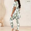 Women Plus Size Floral Printed Round Neck Short Sleeve Long Top And Fitted Pants Two Piece Set