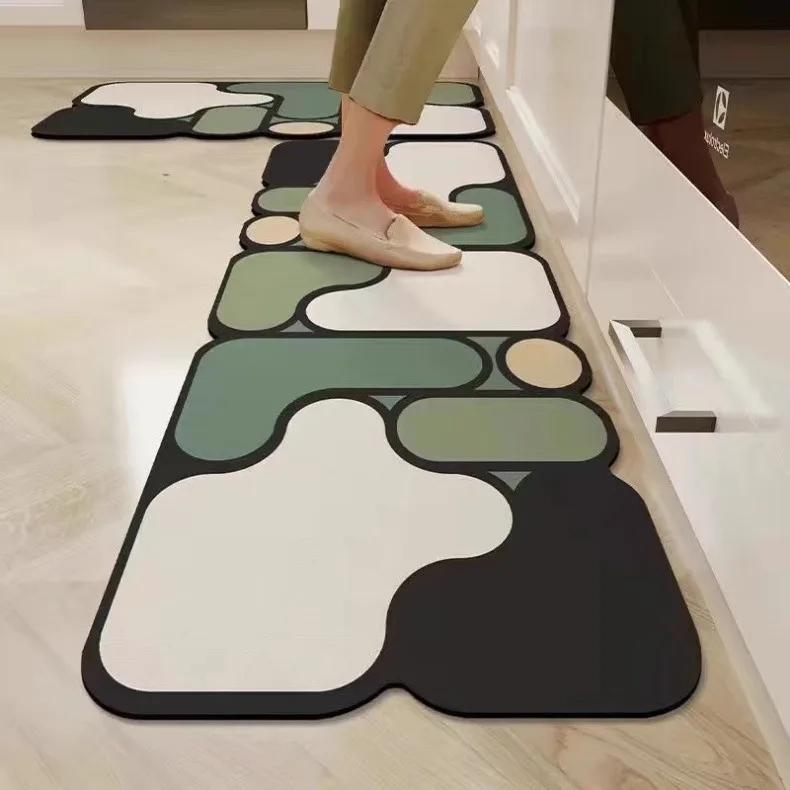 American Kitchen Floor Mats PVC Leather Waterproof Doormat Anti-slip Balcony Sink Carpet Anti-fouling Dirt-resistant Foot Mats