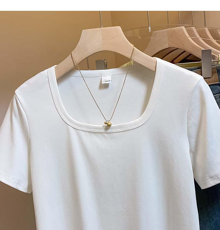 Plus Size French Style Square Neck Women's T-shirt - Tummy Concealing, Slimming Summer Short Sleeve Top