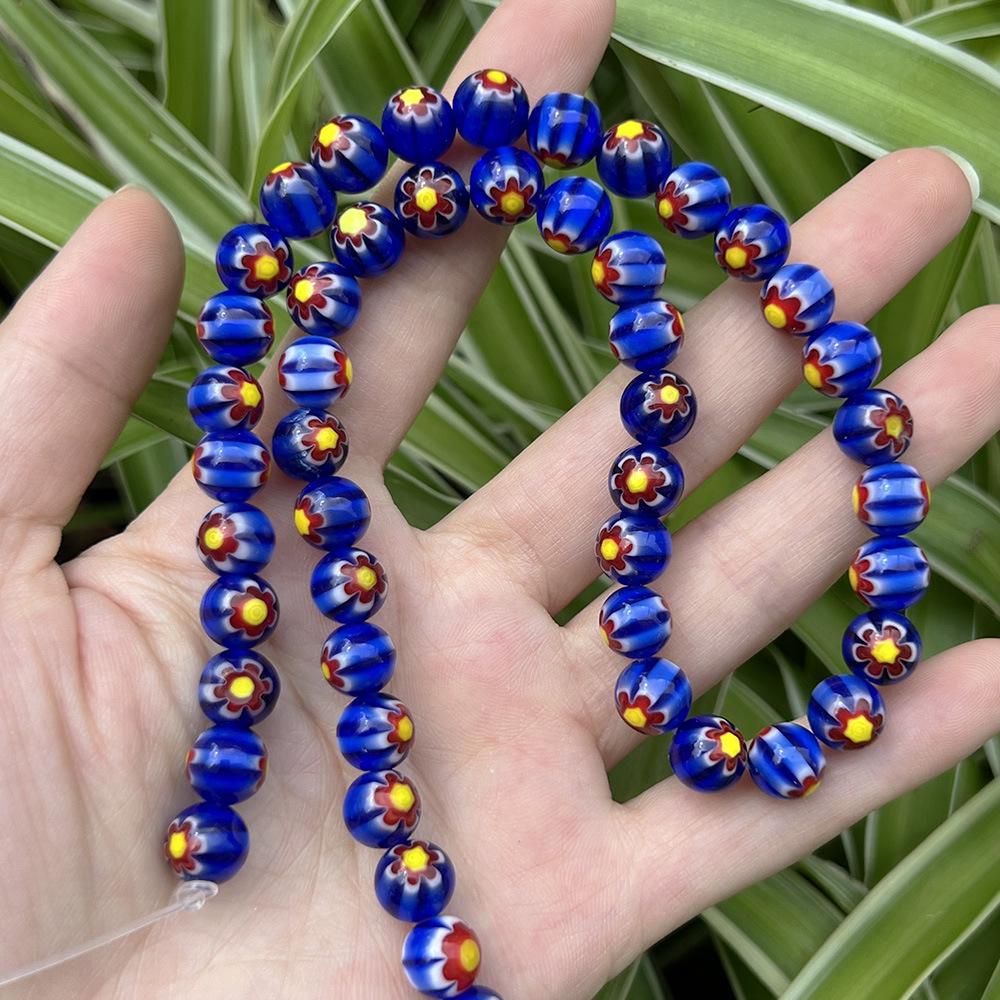 Millefiori Glasperlen 8mm - Rund, Einzelblume, Lose Perlen für DIY Schmuck