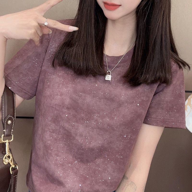 Sequin Print Slimming Short Sleeve Women's Top - High-End Summer Fashion