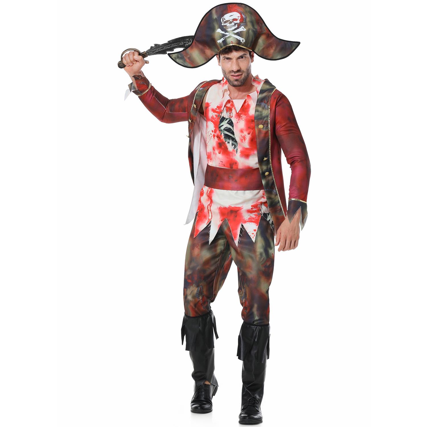 

Men s Pirates of the Caribbean Captain Costume Halloween cos ONE PIECE Blood Stained Zombie Men s Pirate Costume XXL