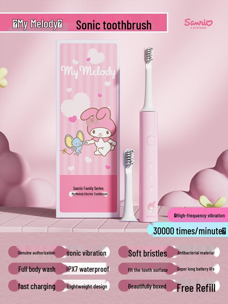 Sanrio Kuromi Wiederaufladbare Elektrische Zahnbürste für Kinder & Erwachsene - Weiche Borsten, Niedliches Design