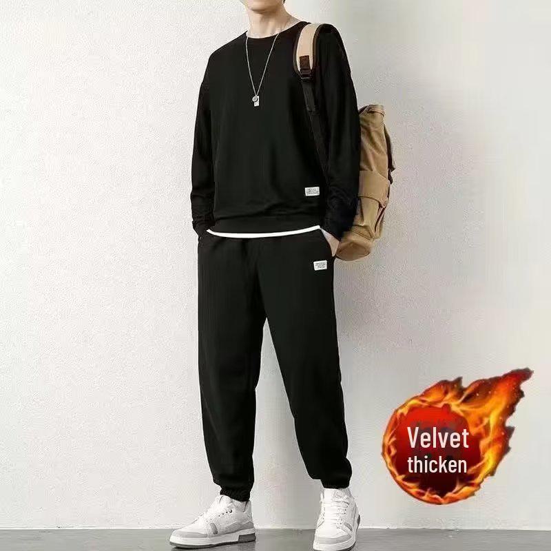 Men's Trendy Autumn/Winter Casual Sports Suit - Waffle Long-Sleeve Top and Versatile Pants Set