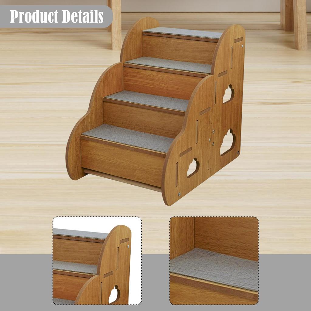 Dog Stairs with 4 Step Anti Slip for Puppies, Kittens, 45x30x40cm Gentle Climbing Aid Wood Ramp