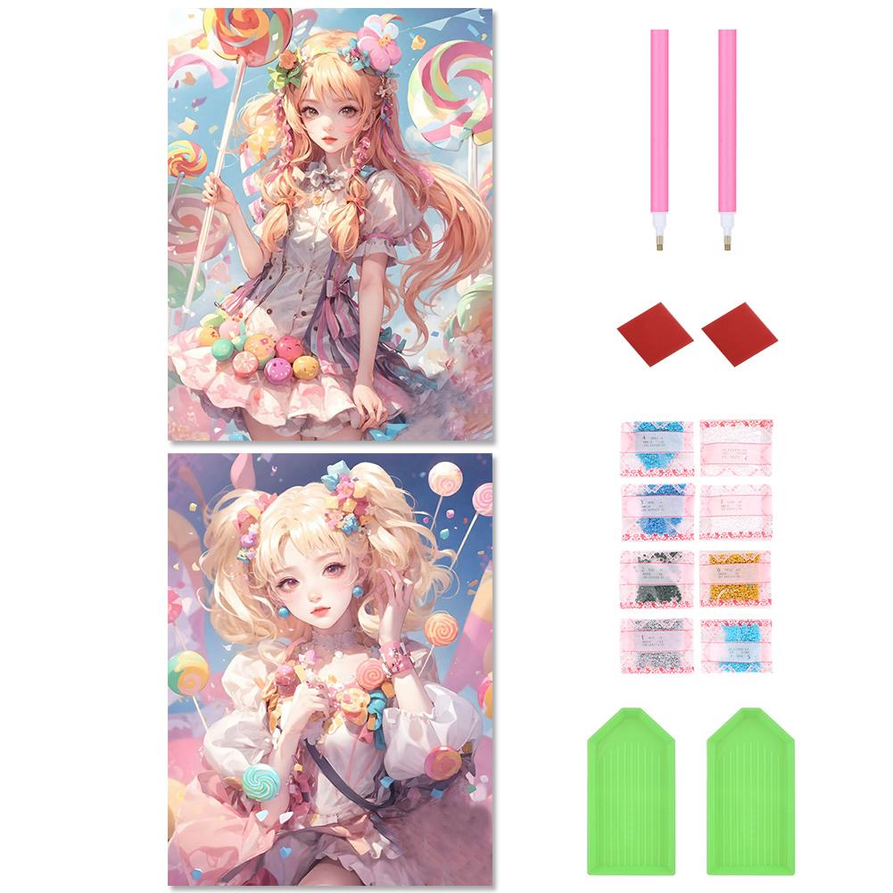 

2 шт. 5D DIY Полная круглая выкладка Алмазная живопись Мультяшный набор Домашнее украшение