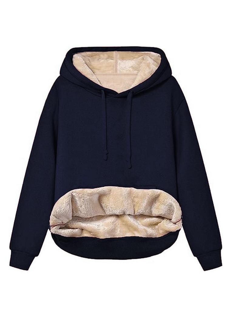 2023 Women's Winter Hooded Lambswool Pocket Sweatshirt Jacket