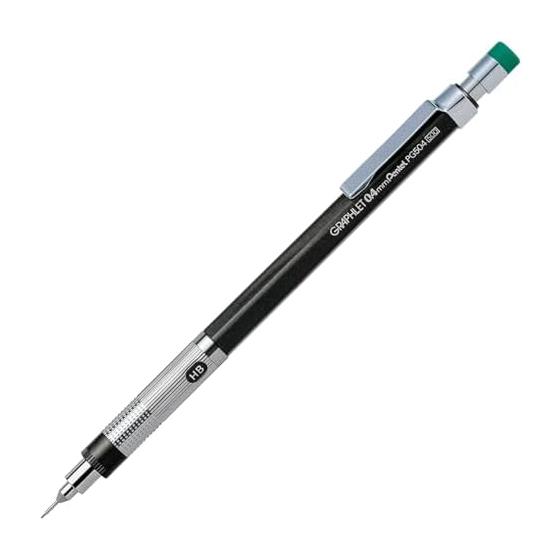Механический карандаш Pentel Graphlet, PG504-DD, Металлический серый, 0.4 мм, Насеченная зона захвата, Индикатор твердости грифеля