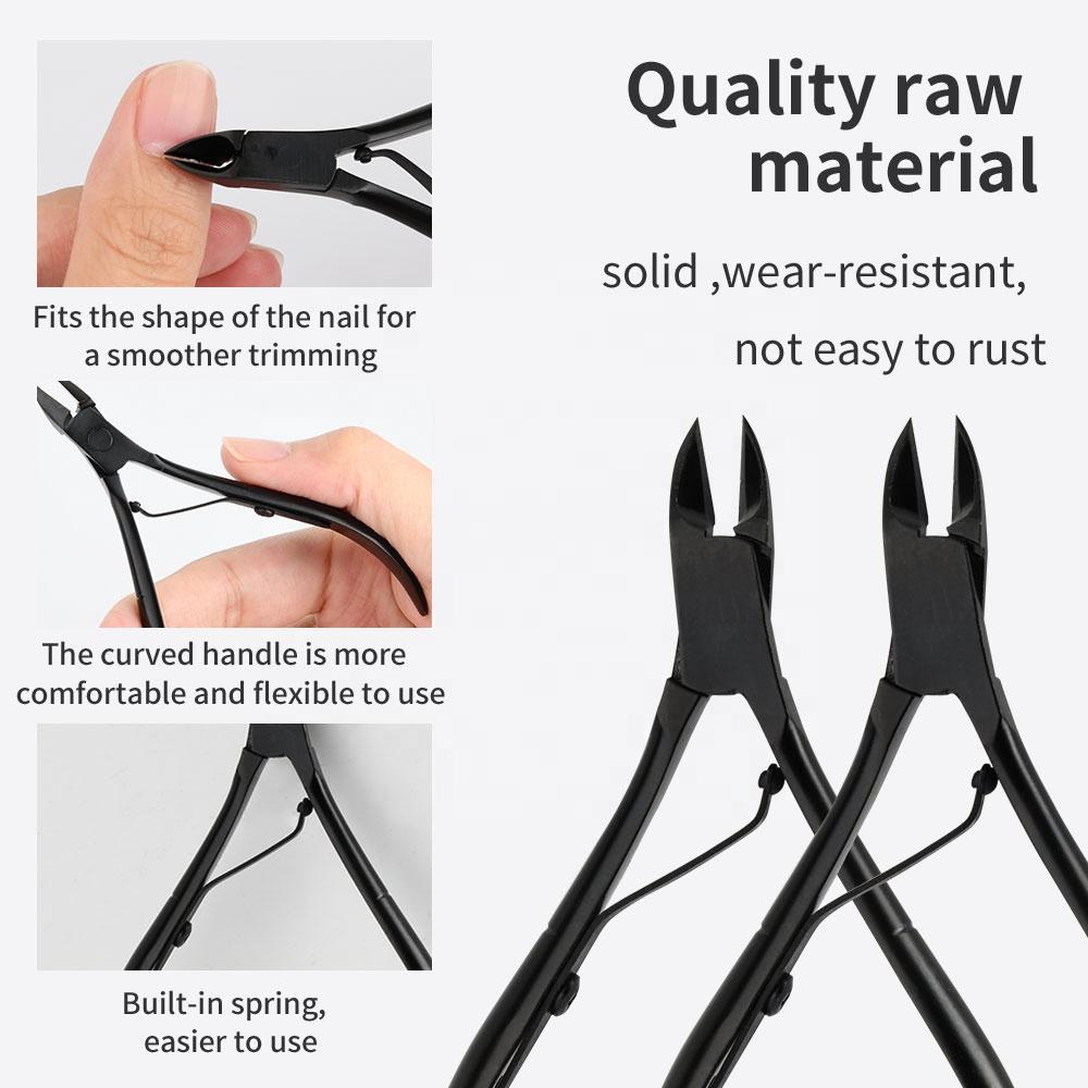 4PCS  Black  Stainless Steel  Durable Manicure Pusher  Cuticle Remover Cuticle Nippers Pedicure Set