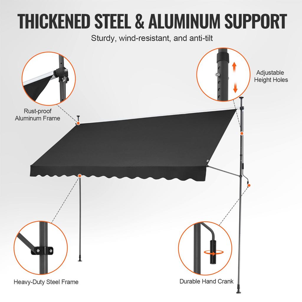 VEVOR 138 X 47" Patio Awning Retractable, Awning Sunshade Shelter with Manual Crank Handle, Outdoor Patio Canopy Sunsetter Deck
