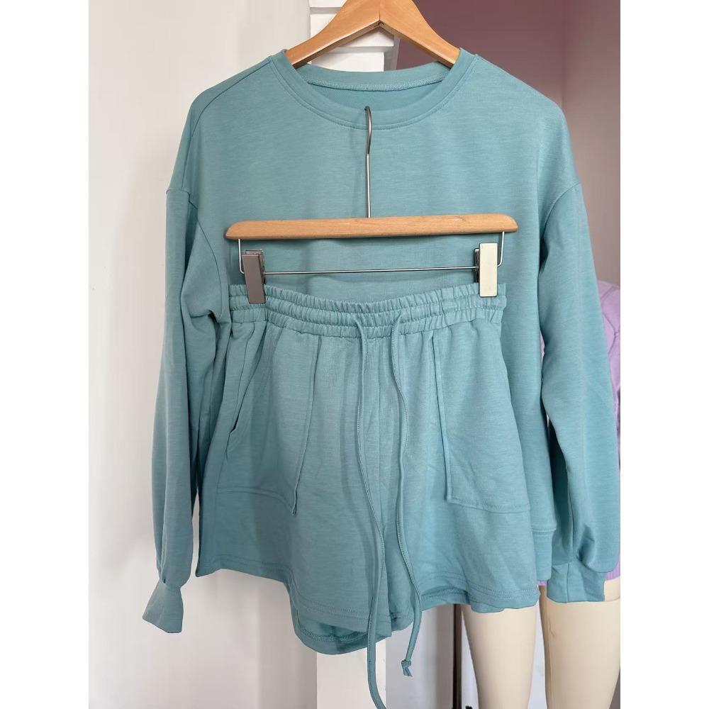 Autumn Round Neck Long Sleeved Shorts Fashion Casual Two-piece Hoodie Sets Women's Sport Suits