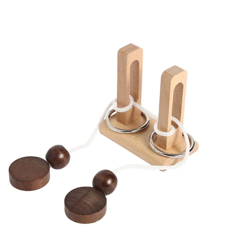 Wooden Toy Rings Lock Unlock Brain Teaser Puzzle Game Threading Rope Loop Puzzle Luban Kong Ming Lock Educational Toys for Kids