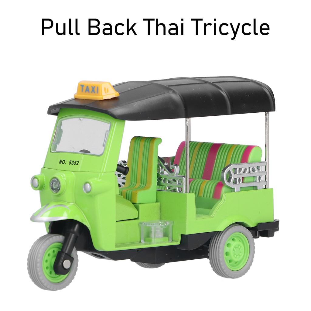 Rückziehbarer Thai-Dreirad-Simulations-Legierungs-Tuk-Tuk-Auto-Modellspielzeug Kinderfahrzeugspielzeug Grün