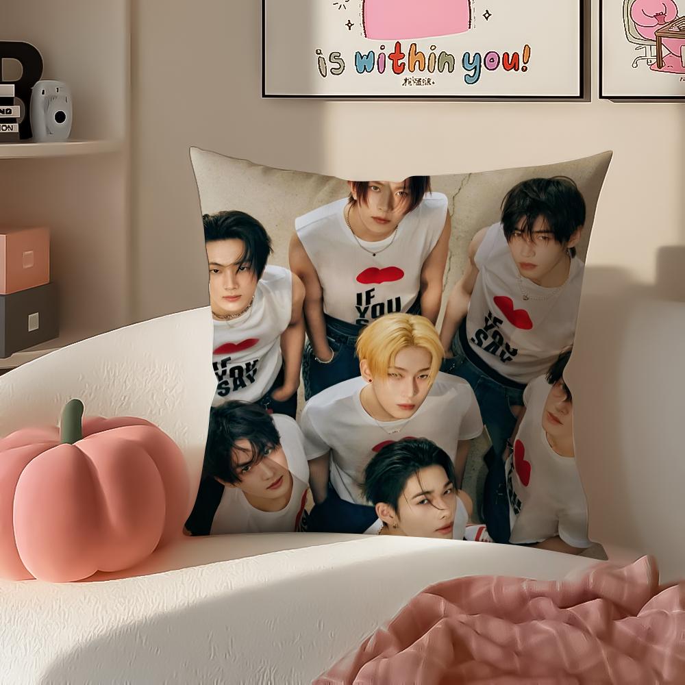 Korean Kpop Boy Group Superstar EENHYPEN Cushion Cover Pillowcase Short Plush Invisible zipper Room Sofa Cushion Cover