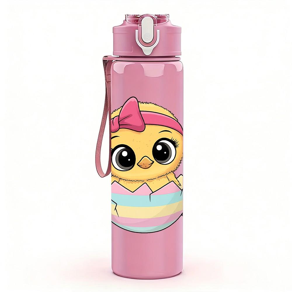 1PC Egg Chick With Bow 750ml Color Plastic Sports Water Bottle Leakproof Flip Straw Lid Suitable for Sports Office Home Use