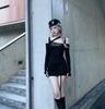 Pure Desire Spice Girl Off-the-shoulder Black Mesh Long-sleeved Dress, Early Autumn New Models Show Tight Figure, Hip-wrapped Short Skirt Women