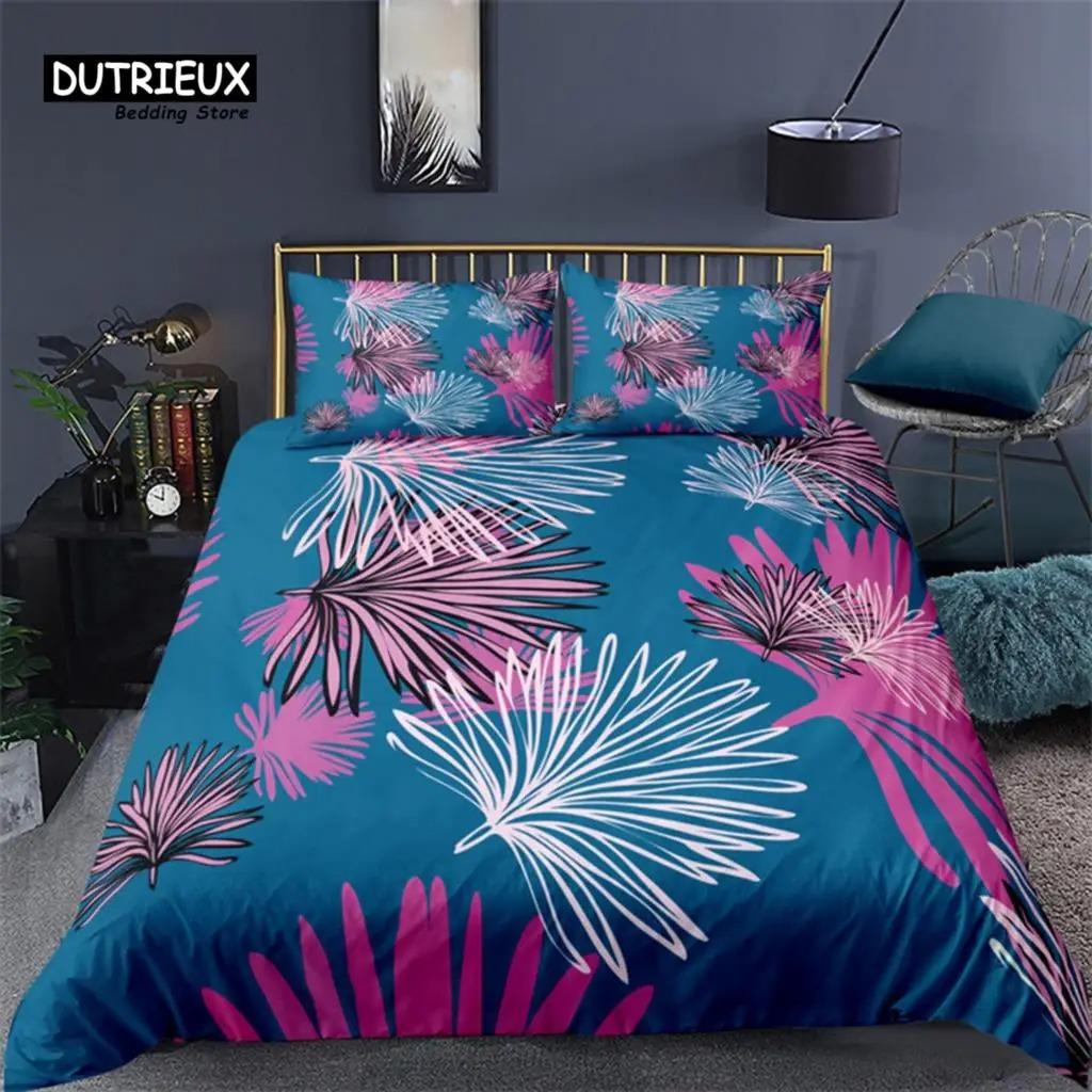 Soft Palm Leaves Comforter Cover Microfiber Tropical Botanical Leaves Bedding Set Double Monstera Leaf Floral Print Duvet Cover