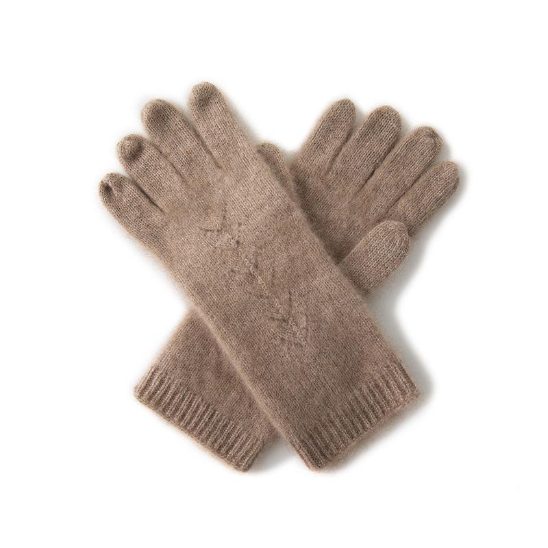 Cashmere Autumn and Winter New Men's and Women's Solid Color Jacquard Extended Warm Cycling Outdoor Knitted Finger Gloves