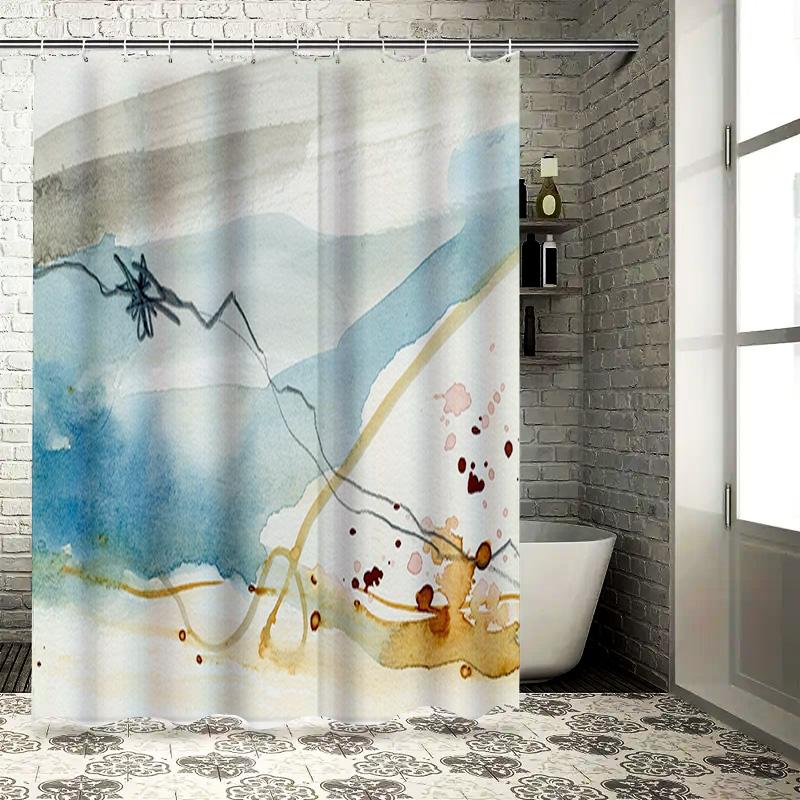 

Artistic Watercolor Shower Curtain Bath Decor with Abstract Design for Bathroom Blue Green Yellow Pink Black Red White 90x180cm