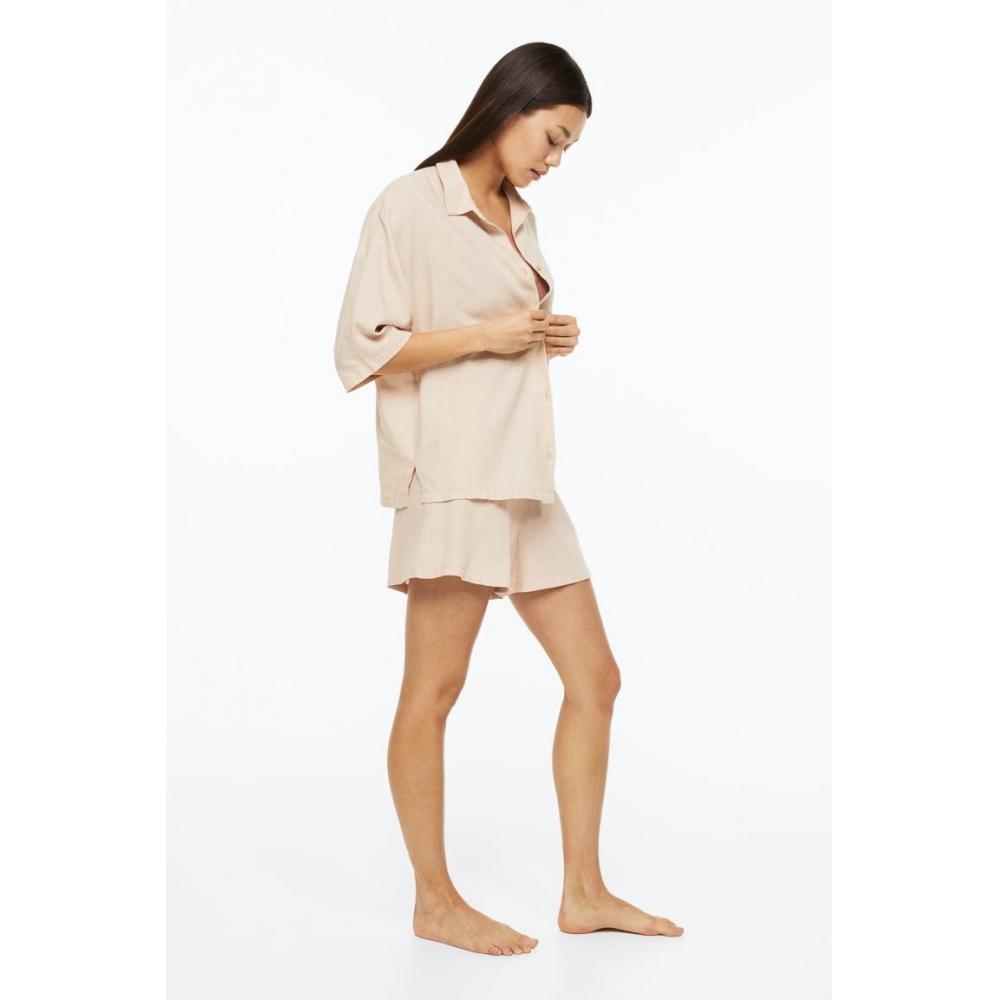 H&M Pajama Shirt & Shorts Powder Beige