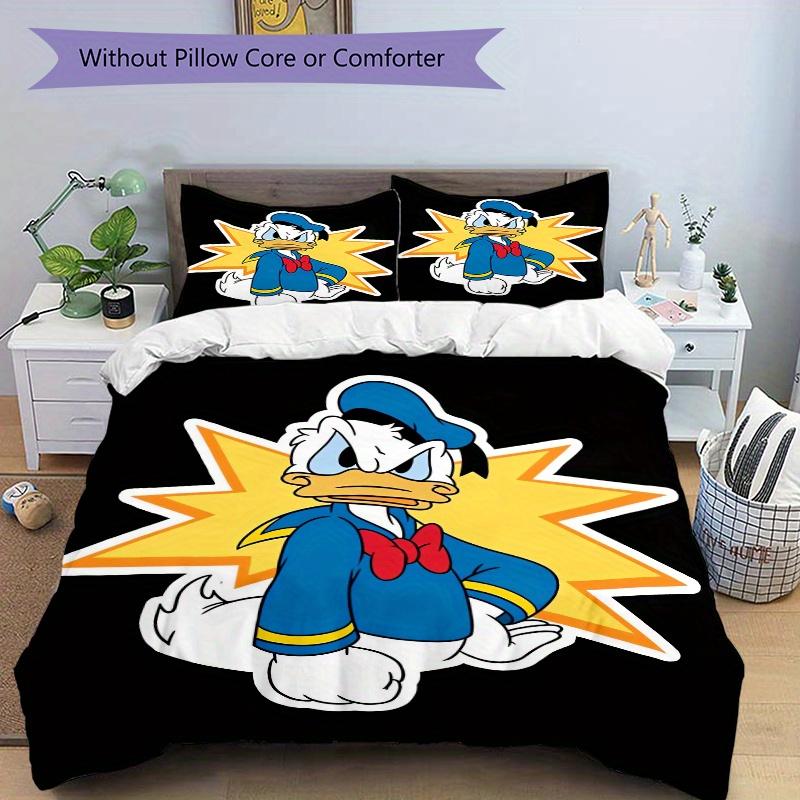 3pcs Donald Duck Cartoon Bedding Set, 1 Soft Quilt Cover + 2 Pillowcases, Machine Washable, Suitable for All Seasons, Perfect Gift for Famil
