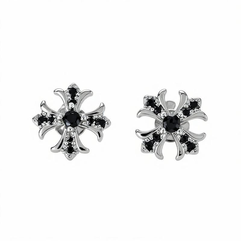 Iris Cross Inlaid Zircon Stud Earrings Unisex Light Luxury Fashion Jewelry