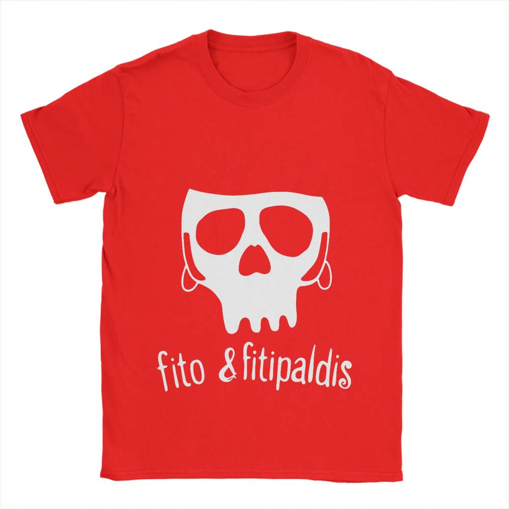 Fito Fitipaldis Band Skull with Red Checkered Beret TShirt for Unisex Leisure Cotton Tee Shirt Round Collar Short Sleeve Clothes