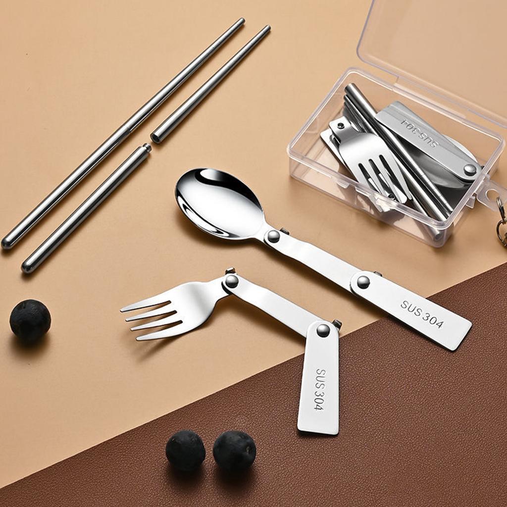 Camping Utensil Set with Case Folding Tableware Spoon Fork Chopsticks Kit for Outdoor Camping Picnic