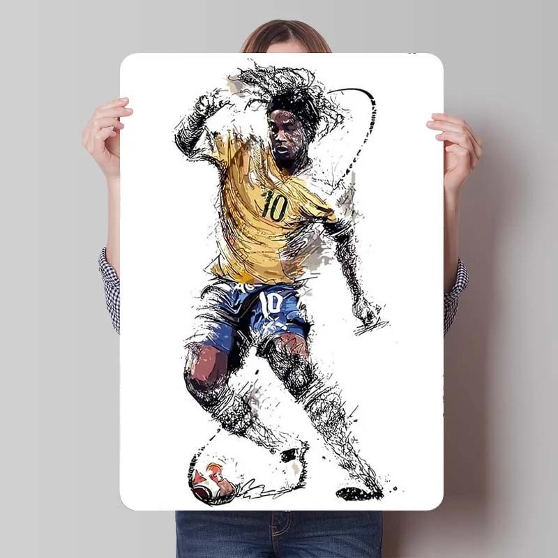 Ronaldinho Sign Sportposter Metallväggkonst av Muraler Vintage Metallplåtskylt Plakett för Väggkonstdekoration Mank Cave Retro Hem