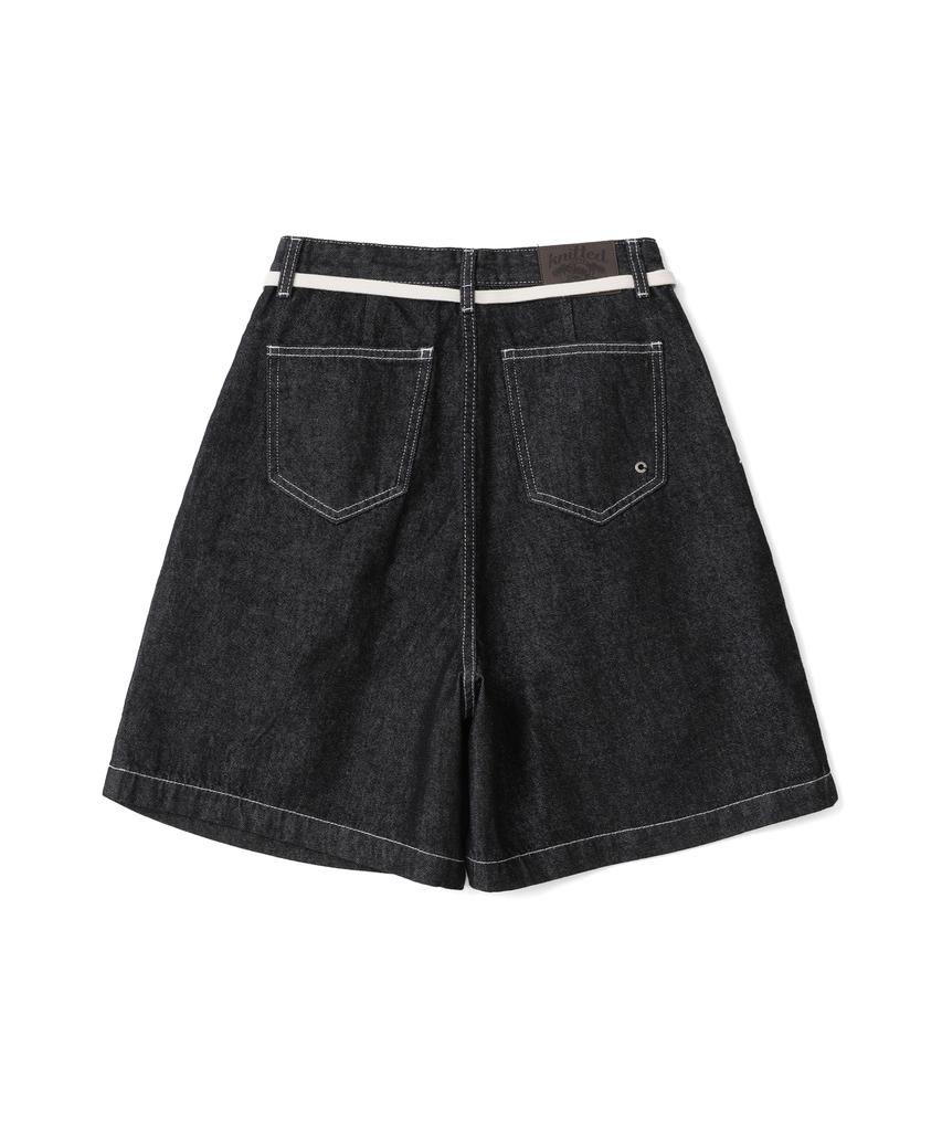 KNITTED (Unisex) Outstring Bermuda Denim Half Pants Black