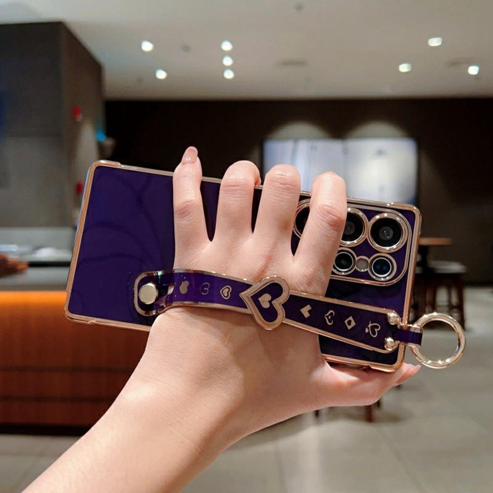 For Samsung Galaxy S26 Ultra Case Wristband Kickstand Electroplated Love Heart TPU Phone Cover Finger Holder