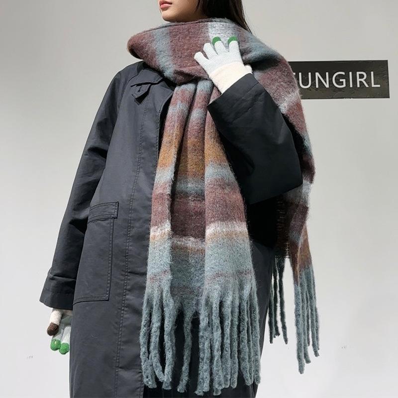 Autumn and winter new versatile imitation cashmere high-end women's warm and thickened scarf simple scarf woven fringed shawl